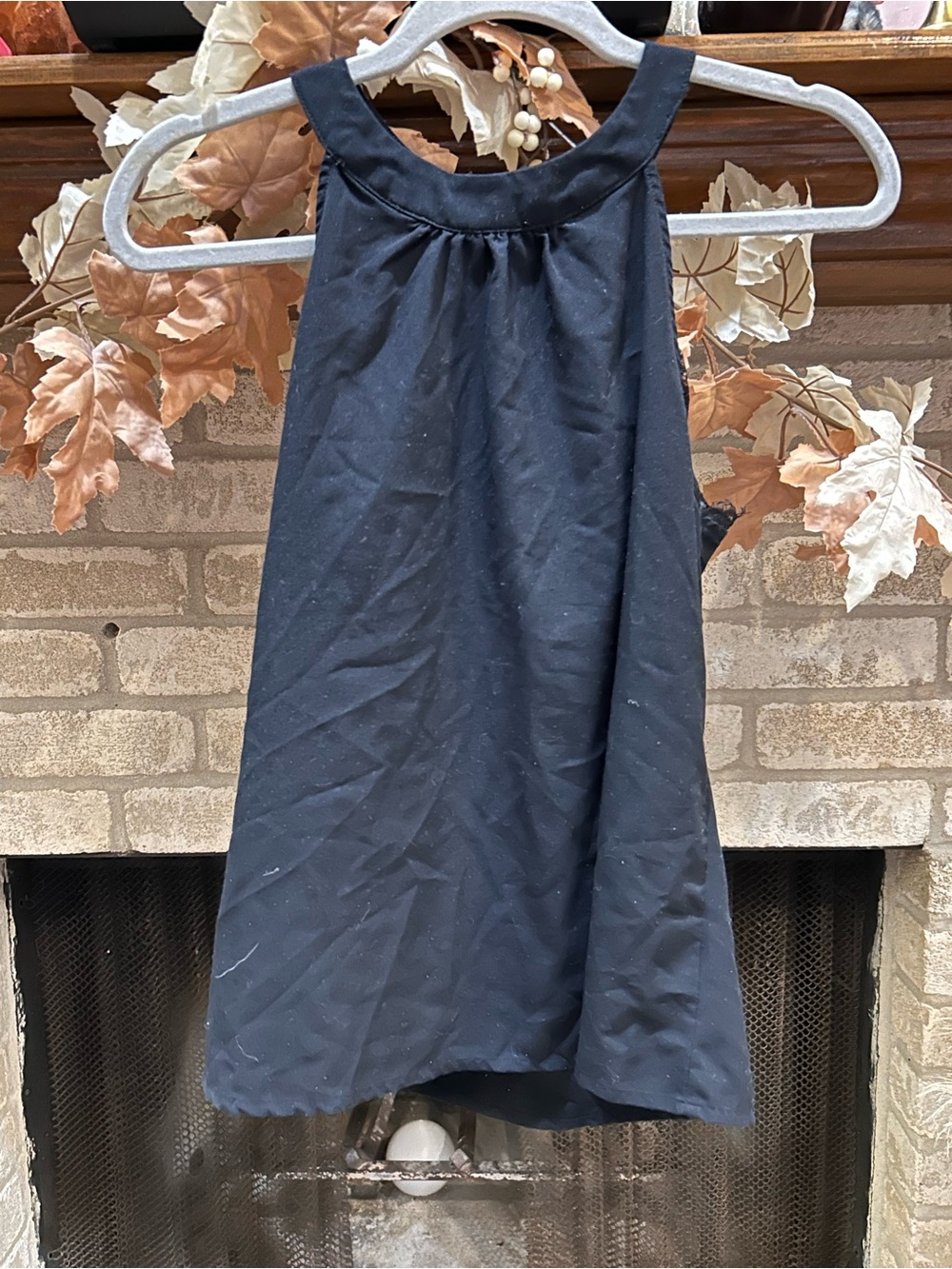 Black Halter Tank Top with Gathered Neckline EUC
